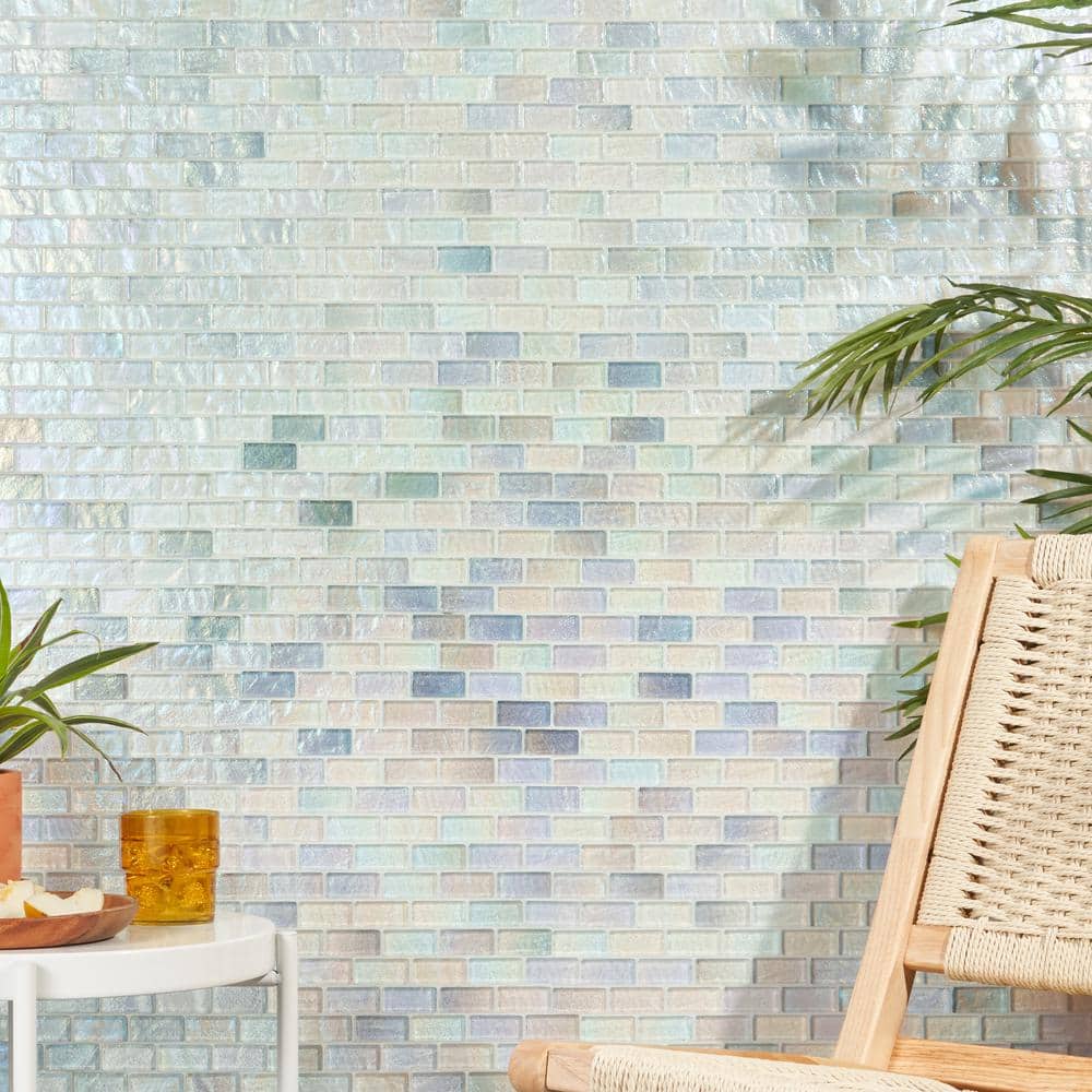 Shallows Iridescent White Glass Mosaic Wall Tile