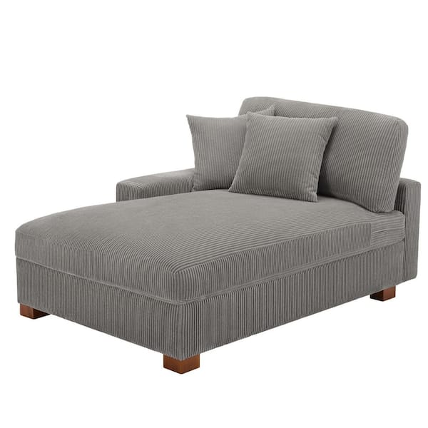 Uixe Light Gray Corduroy Polyester Left Arm Facing Sectional Chaise Lounge with Wood Legs(Set of 1)