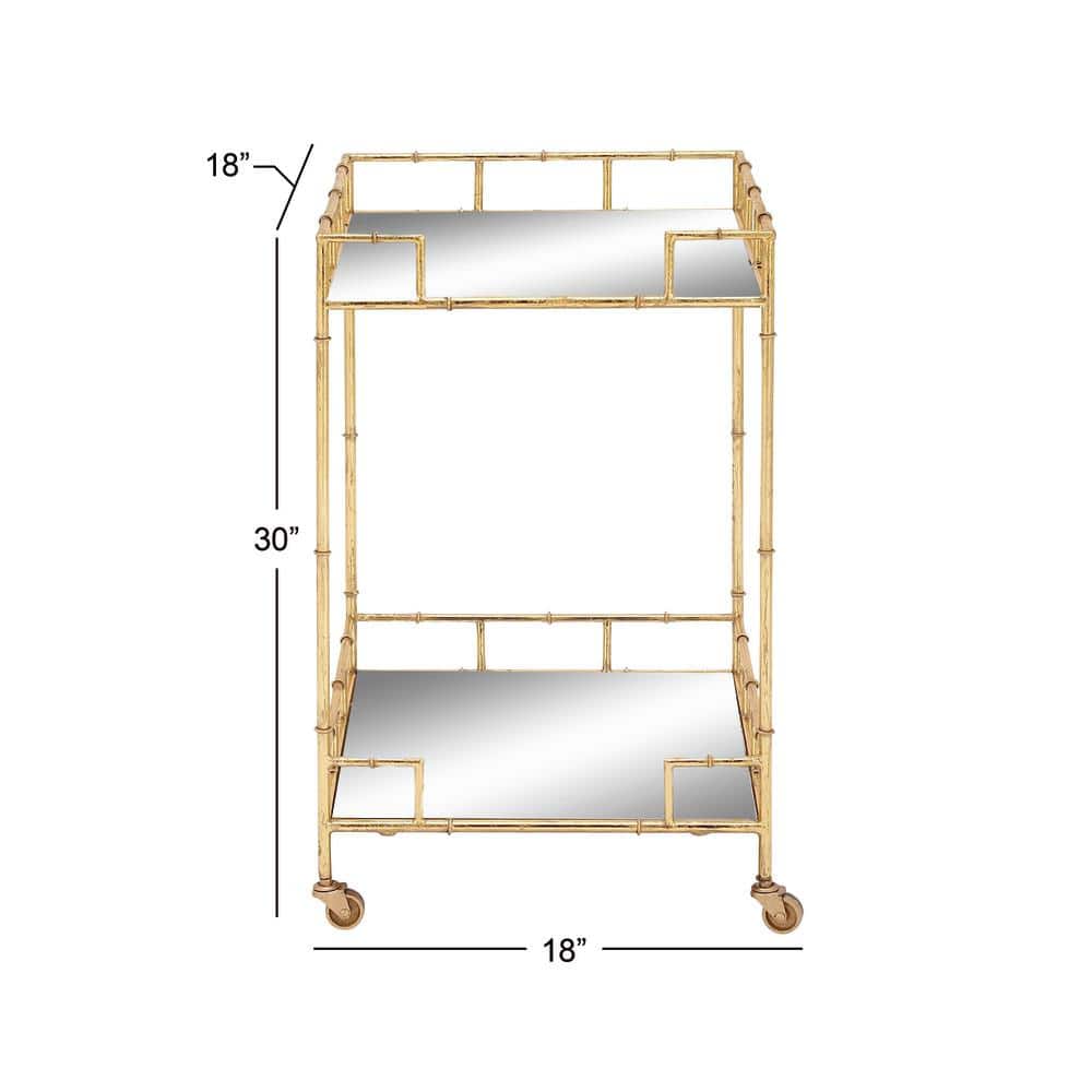 Gold Square Metal Bar Cart with Mirrored Shelves