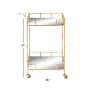 Square Gold Rolling 2 Mirrored Shelves Bar Cart