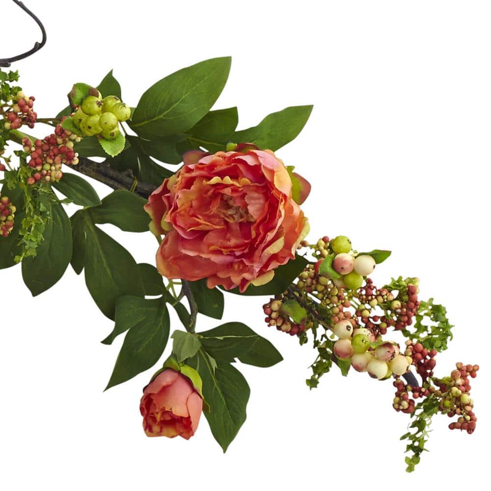Springtime Elegance 31" Multicolor Peony & Berry Outdoor Garland