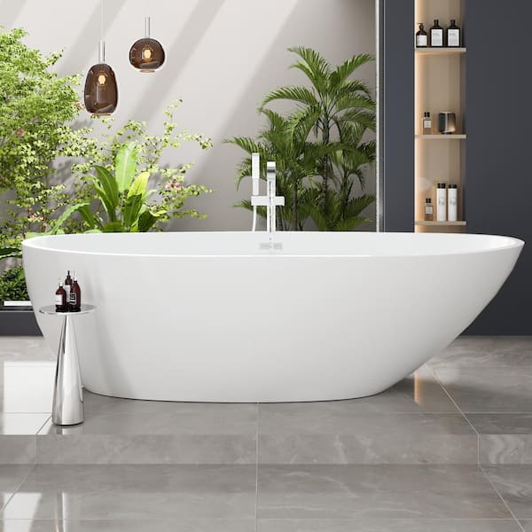 Eviva Sarah 67 in. Acrylic Flatbottom Freestanding Bathtub in White