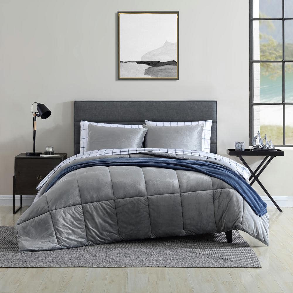 Grey Eyelash Comforter and Sham Set - Twin/Twin XL