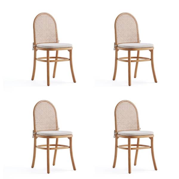 Manhattan Comfort Paragon Cream, Nature and Cane Woven Polycotton Upholstered Dining Side Chair (Set of 4)