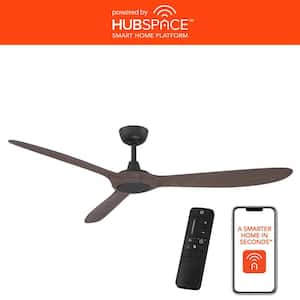 Tager 60 in. Smart Indoor/Outdoor Matte Black with Whiskey Barrel Blades Ceiling Fan with Remote Powered by Hubspace