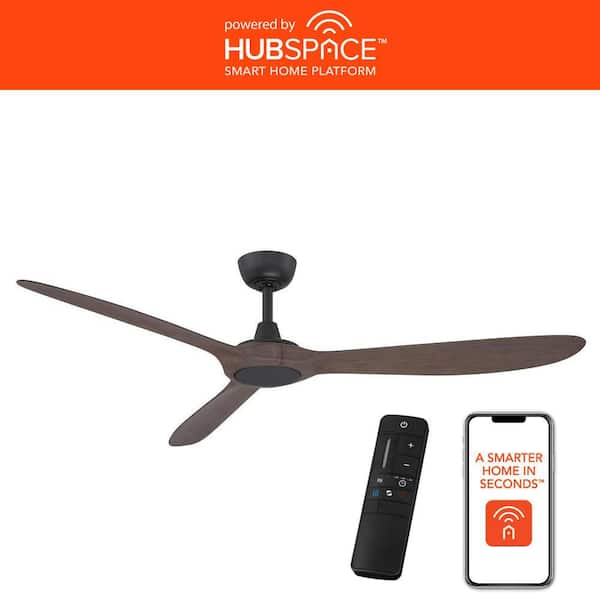 Home Decorators Collection Tager 60 in. Smart Indoor/Outdoor Matte Black with Whiskey Barrel Blades Ceiling Fan with Remote Powered by Hubspace