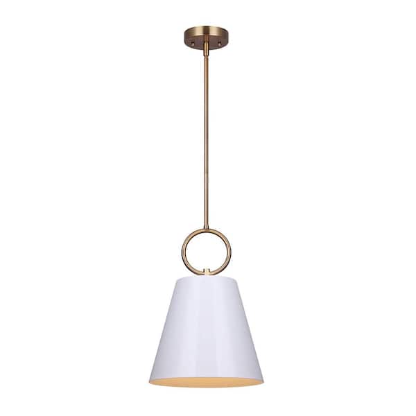 CANARM Tenley 1-Light Gold Pendant with White Metal Shade