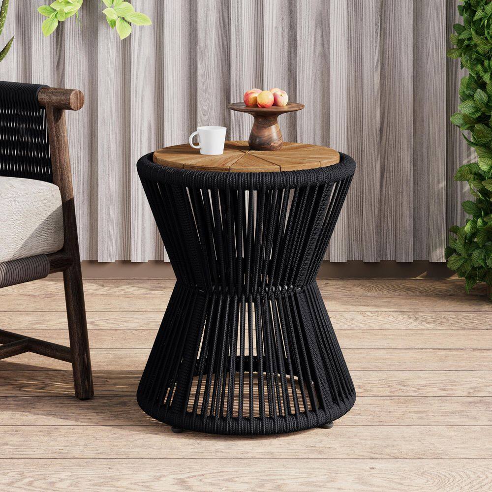 Nara Black Outdoor Side Table Acacia Wood & Woven Rope, Small price history on PriceWatchPro