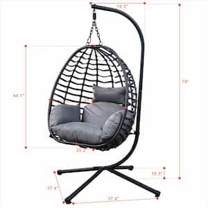 Indoor Outdoor Lounge Egg Chair Hammock PE Wicker Outdoor Hanging Chair Patio Swing Chair with Stand, Gray Cushion