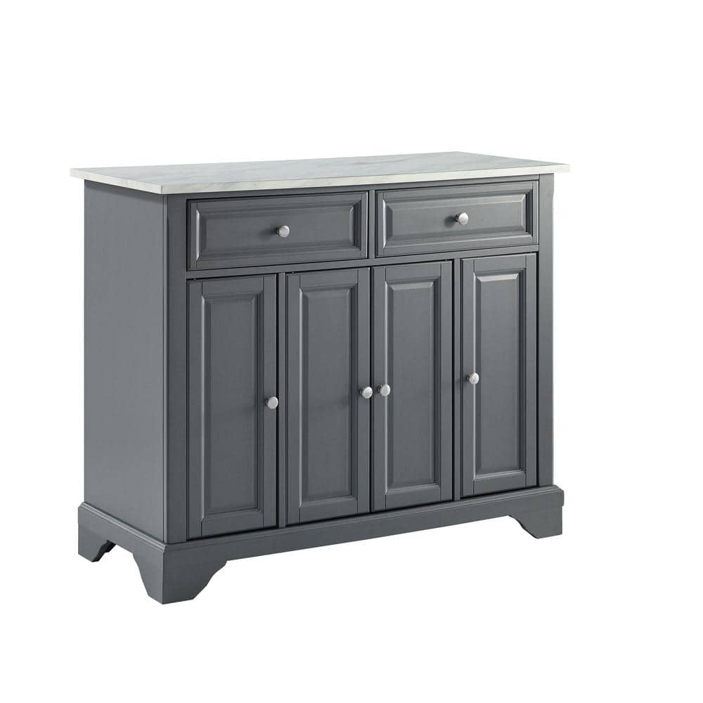 Avery Distressed Gray Solid Hardwood Kitchen Island with Faux Marble Top