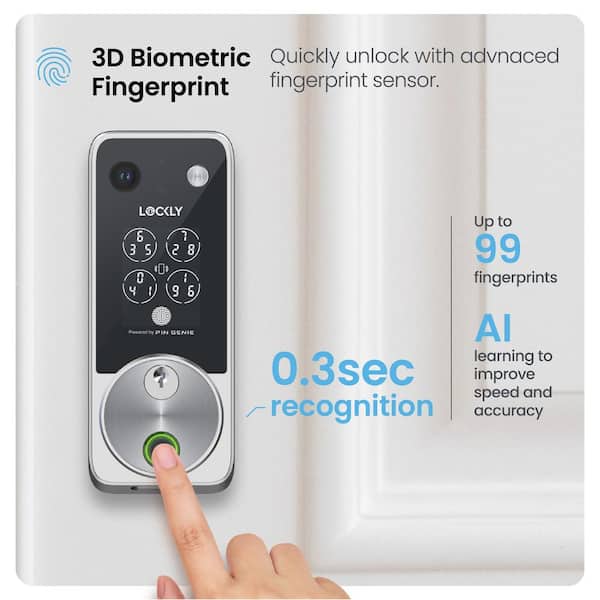 【未使用】Smart Lock simple Vision Pro 2K Lockly Vision 2K Video Zeno Satin Nickel Deadbolt Wifi Doorbell