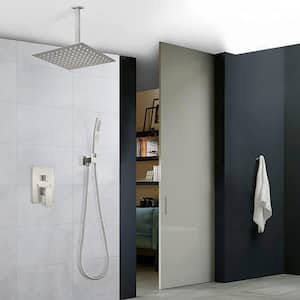 2-Spray Patterns with 2.5 GPM 10 in. Ceiling Mount Dual Shower Heads in Brushed Nickel
