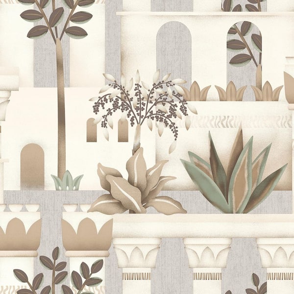 Mediterranean Villa Garden Beige Wallpaper