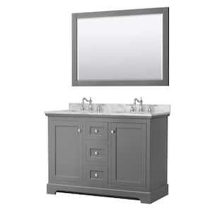 Avery 48 in. W x 22 in. D Double Vanity in Dark Gray with Marble Vanity Top in Carrara with Oval Basins and Mirror