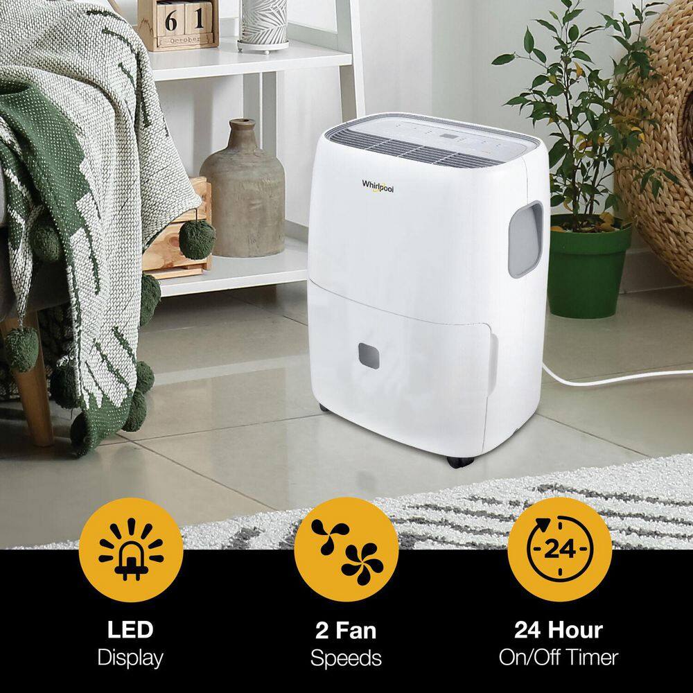 Whirlpool 50-Pint White Portable Dehumidifier with Pump