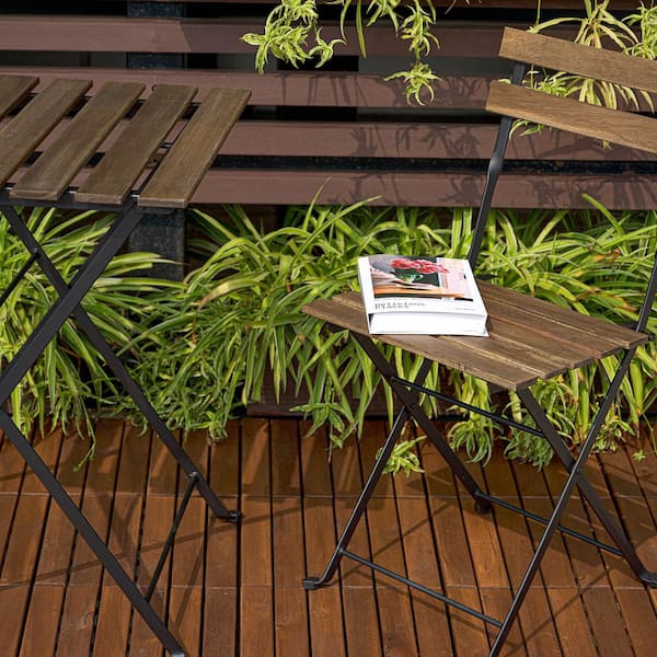 FIROMO 12 in. x 12 in. Wooden Brown Square Striped Interlocking Floor, Patio Deck Tiles (10-Pieces)