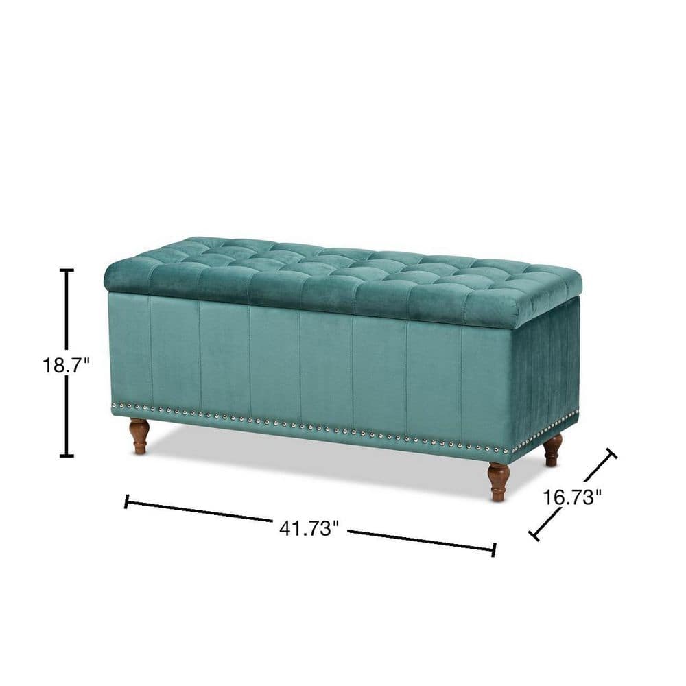 Kaylee Teal Blue Velvet 42'' Tufted Storage Ottoman Bench