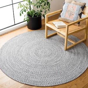 Braided Ivory/Black Doormat 3 ft. x 3 ft. Solid Color Round Area Rug