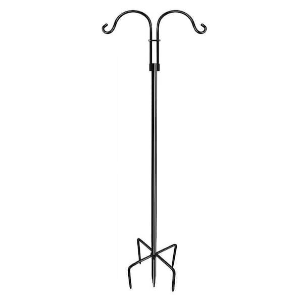 76 in. Black Double Shepherds Hooks, Heavy Duty Adjustable Bird Feeder Pole Garden Decor