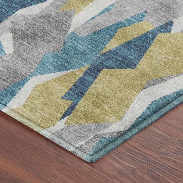 Mayfield Premium Machine Washable Abstract AMF2329 Teal 10 ft. x 14 ft. Area Rug