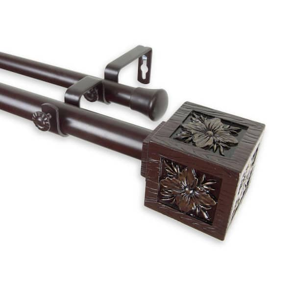 Rod Desyne 28 in. - 48 in. Telescoping 1 in. Double Curtain Rod Kit in Mahogany with Ophelia Finial