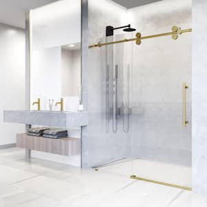 Elan 56 to 60 in. W x 74 in. H Sliding Frameless Shower Door in Matte Brushed Gold with 3/8 in. (10 mm) Fluted Glass