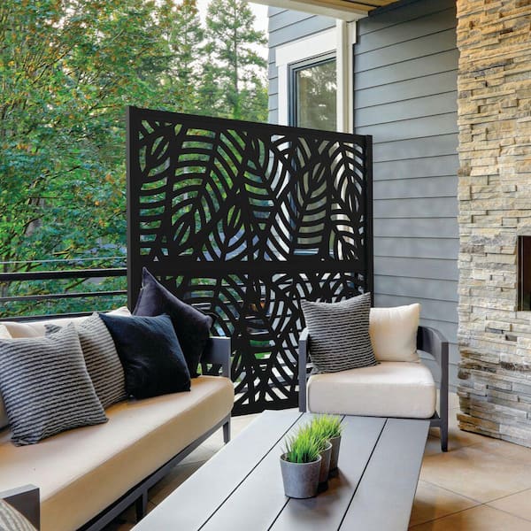 6 ft. x 6 ft. Matte Black Metal Decorative Screen Panel Frame Kit with Sanibel Black