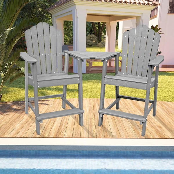 Gray HIPS Plastic Connecting Tray Table with 2 in. Hole for Adirondack Chairs(1-Pack)