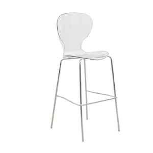 Oyster Mid-Century Modern Acrylic Barstool with Steel Frame in Chrome Finish (Clear)