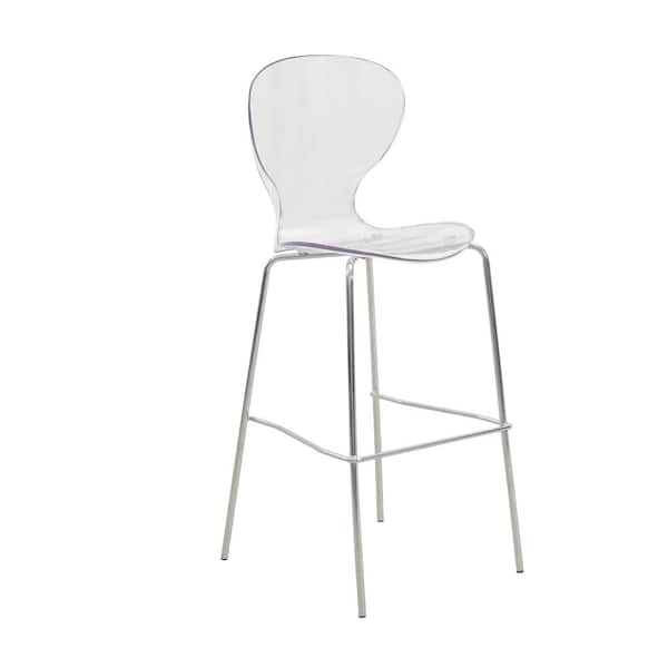 Leisuremod Oyster Mid-Century Modern Acrylic Barstool with Steel Frame in Chrome Finish (Clear)