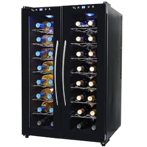 Dual Zone 32-Bottle Freestanding Wine Cooler Fridge with Quiet Operation and Chrome Shelves Finishes - Black