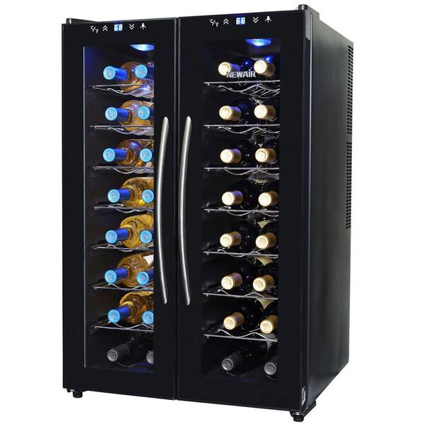 NewAir Dual Zone 32-Bottle Freestanding Wine Cooler Fridge with Quiet Operation and Chrome Shelves Finishes - Black