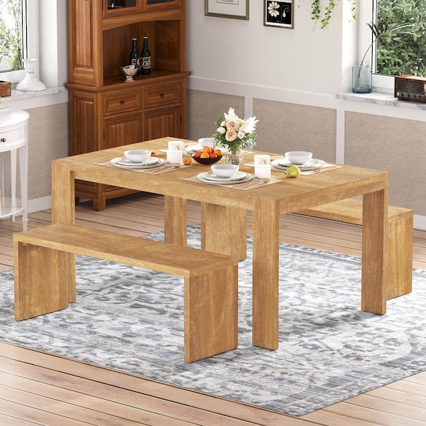 Pieces Wood Outdoor Dining Set, Farmhouse Style Dining Table and