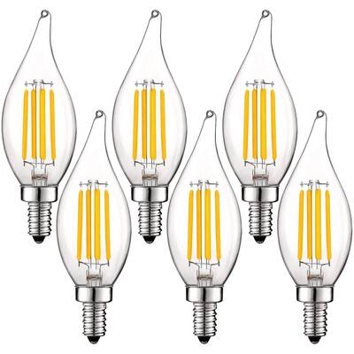 UL Listed 6 Pack Torpedo Tip Glass Luxrite 5W Frosted E12 LED Bulb 60W Equivalent LED Candle Light Bulbs 450 Lumens 2700K Warm White Dimmable Candelabra LED Bulbs 