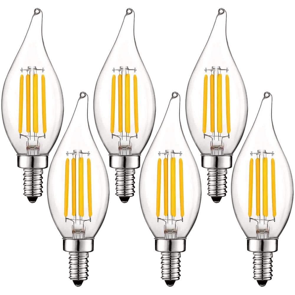 60-Watt Equivalent CA11 Dimmable LED Light Bulbs Flame Tip Clear Glass Filament 2700K Warm White (6-Pack) price history on PriceWatchPro