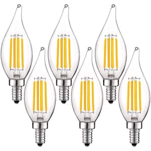 60-Watt Equivalent CA11 Dimmable LED Light Bulbs Flame Tip Clear Glass Filament 2700K Warm White (6-Pack)