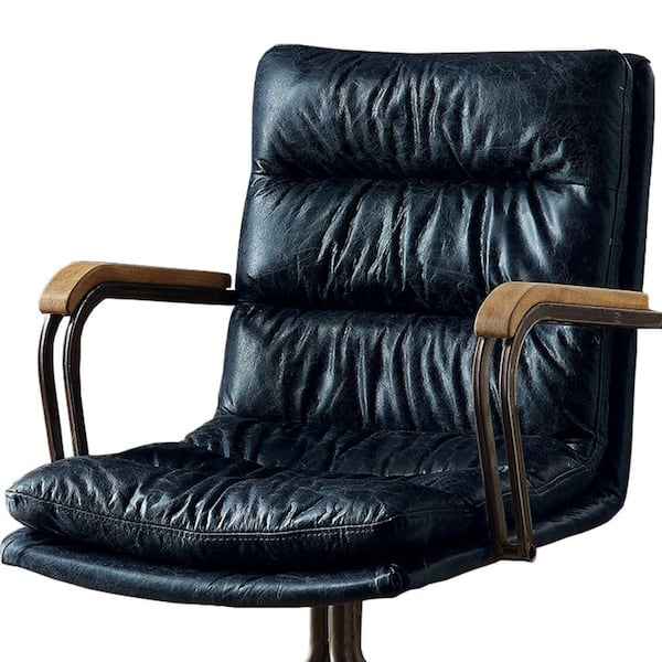 Benjara Vintage And Blue Metal Leather, Executive Leather Chair