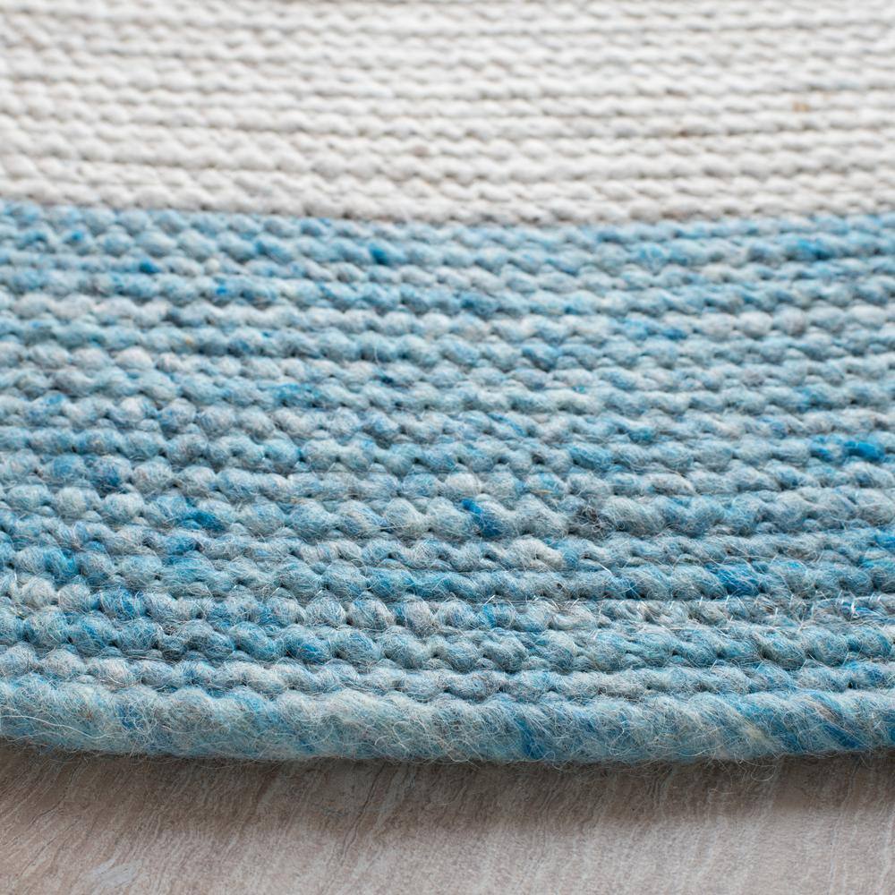 Ivory and Blue Round Braided Wool Area Rug