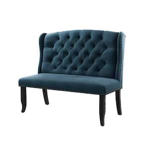 Anthus Blue Nailhead Button Tufted High Back Bench