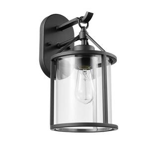 Edwin 1-Light Black Outdoor Indoor Wall Lantern Sconce with Clear Glass Shade and Vintage Incandescent Bulb Included
