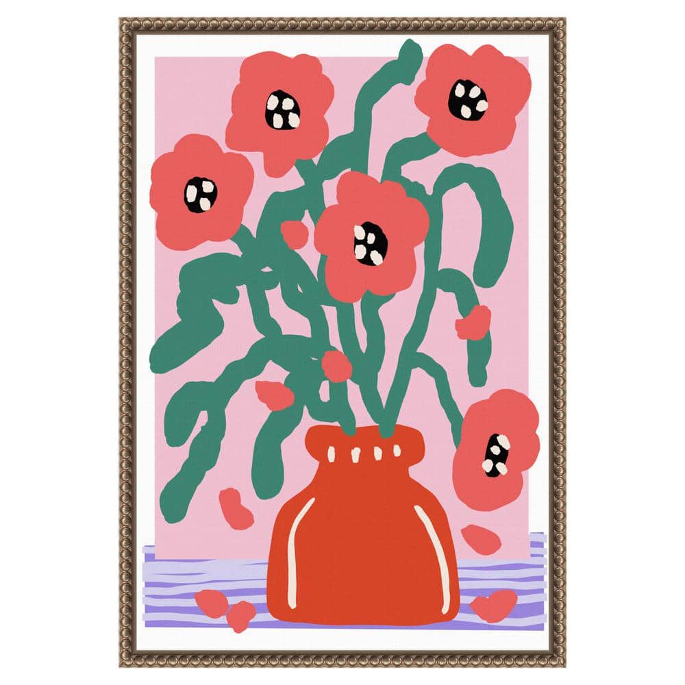 Treechild Floral Impression Red and Green Framed Canvas Art 16 x 23