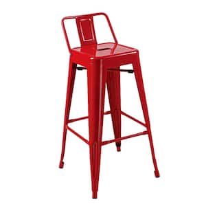 31 in. Red Low Back Metal Bar Stool with Metal Seat