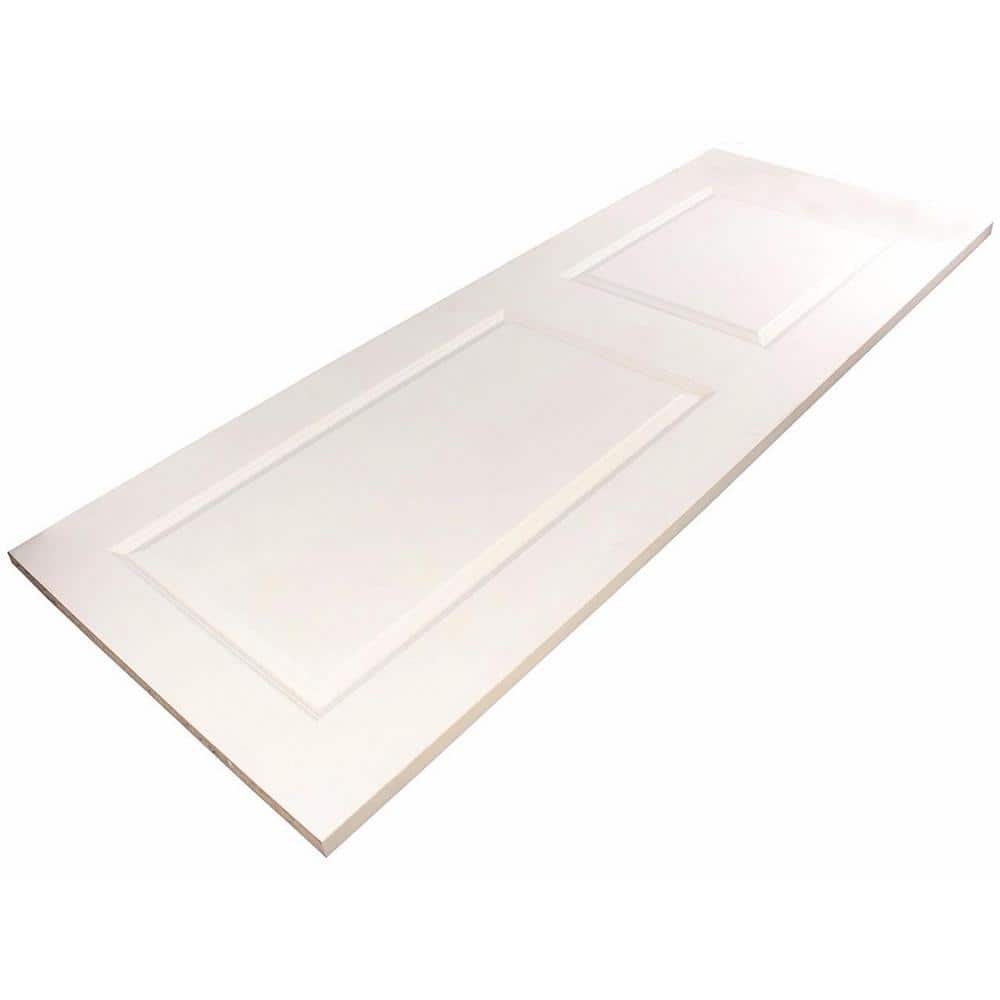 Primed White MDF Raised 2 Panel Sliding Barn Door with Brown Hardware