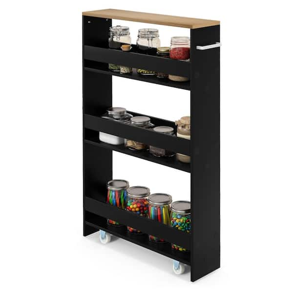 Costway Black Particle Board 19 in. Rolling Kitchen Sideboard Slim