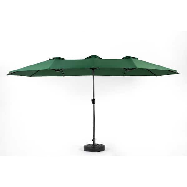 Unbranded 14.8 ft. Steel Double Sided Outdoor Patio Umbrella in Dark Green Rectangular Large with Crank