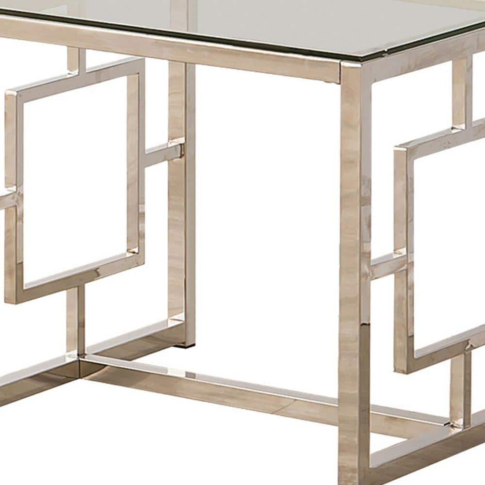 Contemporary Silver Metal End Table with Tempered Glass Top