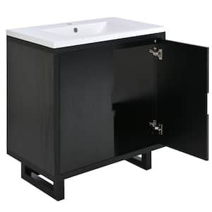 29.5 in. W x 18.1 in. D x 35.1 in. H Single Sink Freestanding Bath Vanity in Black with White Resin Top