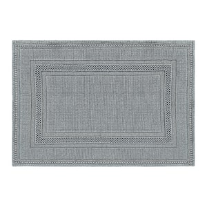 Cotton Stonewash Racetrack Gray Blue 20 in. x 32 in Solid Bordered 2-Piece Bath Rug Set