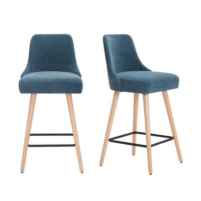 Stylewell Benfield Natural Wood, Blue Upholstered Counter Stools