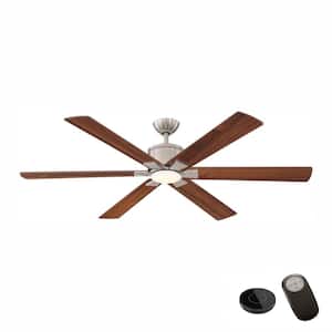 Renwick 60 in. Integrated LED Brushed Nickel Ceiling Fan with Remote Control works with Google and Alexa